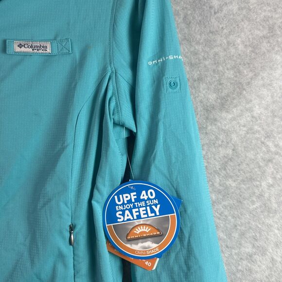 NEW Columbia PFG Shirt Youth Sz L (14/16) Omni Shade UPF 40 Fishing Outdoor Teal - Picture 3 of 8